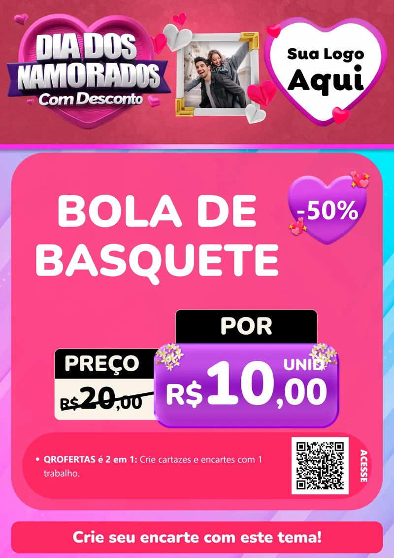 Modelo de Cartaz para Cartaz A4 Vertical com o tema Dia Dos Namorados Com Desconto para Artigos Esportivos
