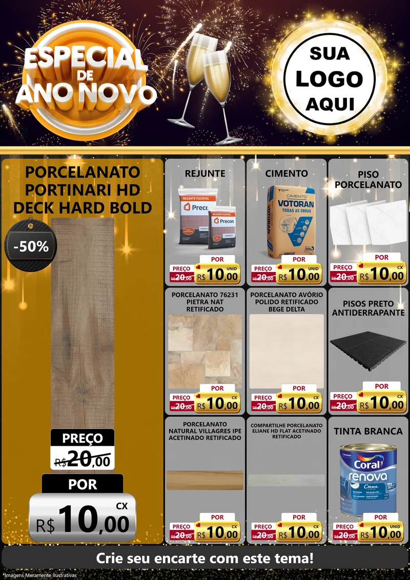 Modelo de Encarte para Encarte A4 Vertical com o tema Especial de Ano Novo para Pisos e revestimentos