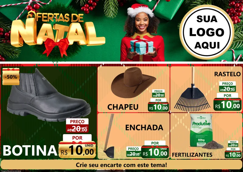 Modelo de Encarte para Encarte A4 Horizontal com o tema Ofertas de Natal para Agropecuária