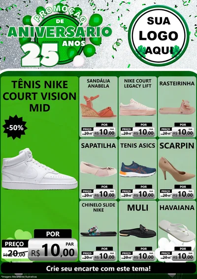 Modelo de Encarte para Encarte A4 Vertical com o tema Promoção de Aniversário - 25 Anos para Calçados