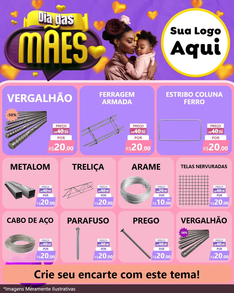 Modelo de Rede Social para Feed Instagram com o tema Dia das Mães para Ferragens