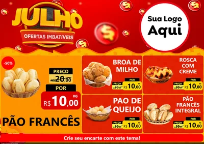 Modelo de Encarte para Encarte A4 Horizontal com o tema Julho Ofertas Imbatíveis para Padaria
