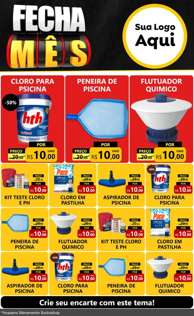 Modelo de Encarte para Encarte Grande com o tema Fecha Mês para Produtos para Piscina