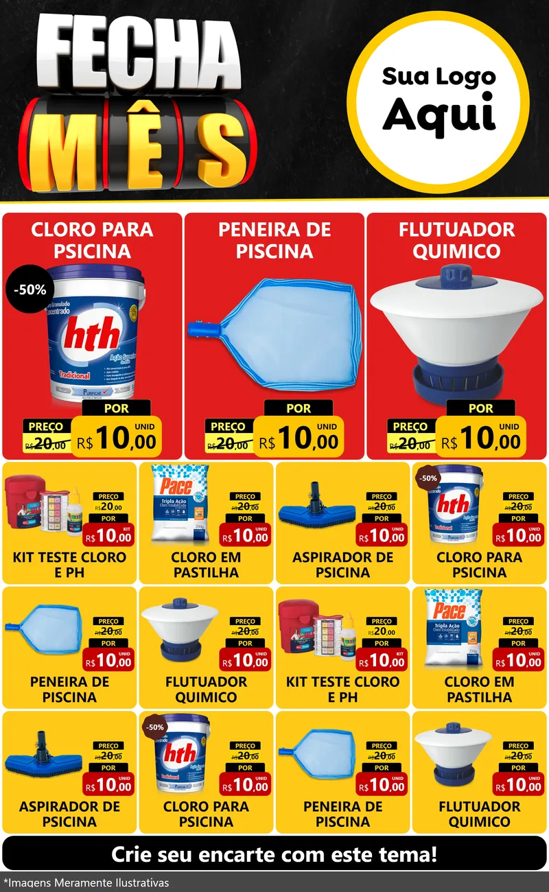 Modelo de Encarte para Encarte Grande com o tema Fecha Mês para Produtos para Piscina