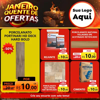 Modelo de Rede Social para Feed Facebook com o tema Janeiro Quente de Ofertas para Pisos e revestimentos