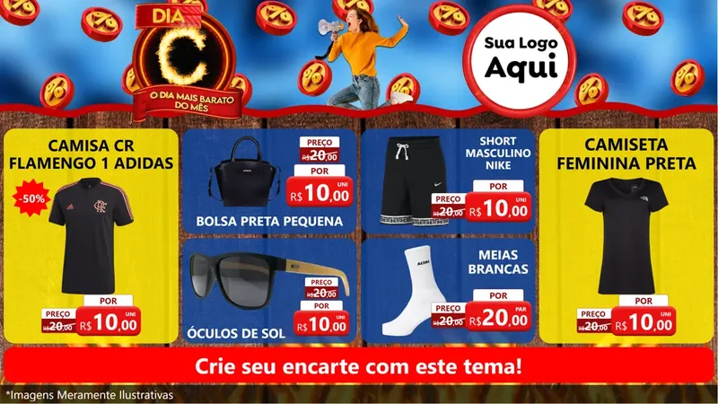 Modelo de TV para TV Horizontal com o tema Dia C - O Dia Mais Barato Do Mês para Roupas e acessórios