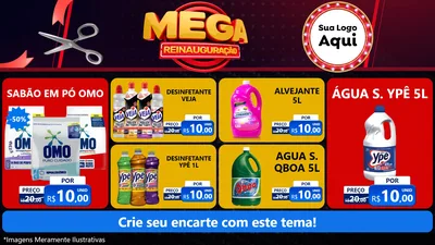Modelo de TV para TV Horizontal com o tema Mega Reinauguração para Produtos de Limpeza