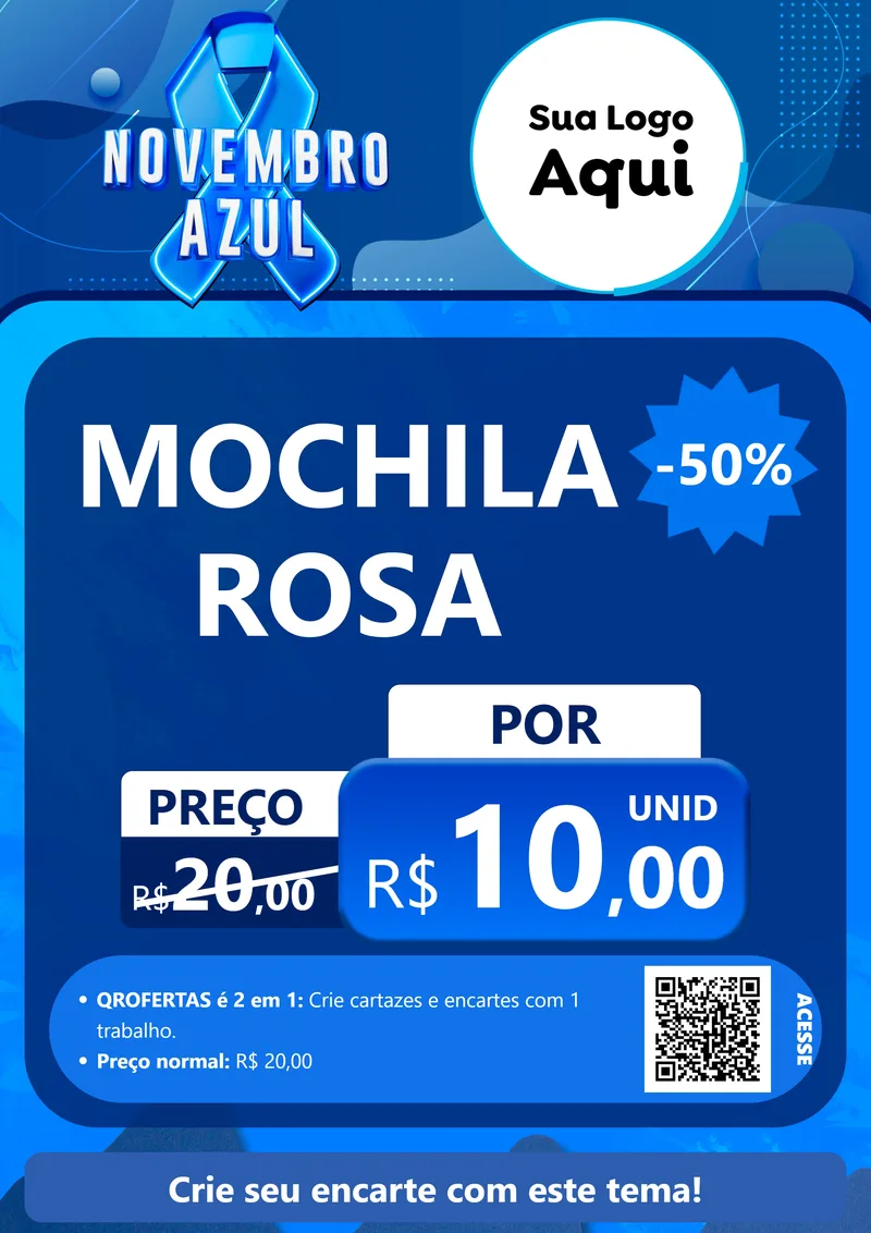 Modelo de Cartaz para Cartaz A4 Vertical com o tema Novembro Azul para Papelaria