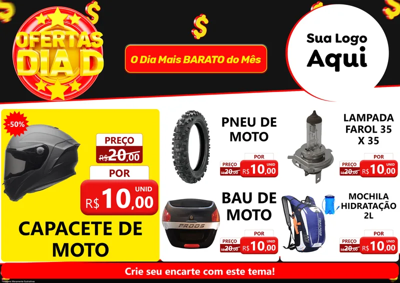 Modelo de Encarte para Encarte A4 Horizontal com o tema Dia D para Moto peças