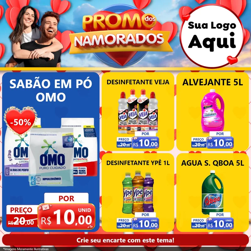 Modelo de Rede Social para Feed Facebook com o tema Promo dos Namorados para Produtos de Limpeza