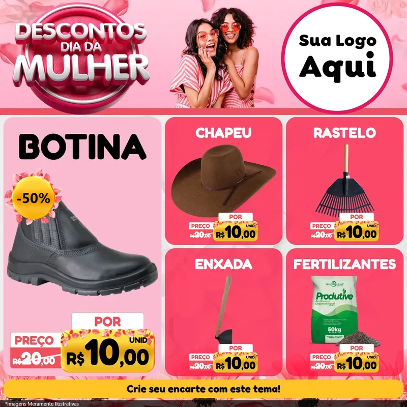 Modelo de Rede Social para Feed Facebook com o tema Descontos Dia da Mulher para Agropecuária