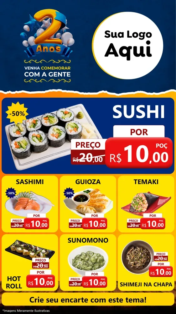 Modelo de Rede Social para Stories com o tema Aniversário de 2 anos para Comida japonesa