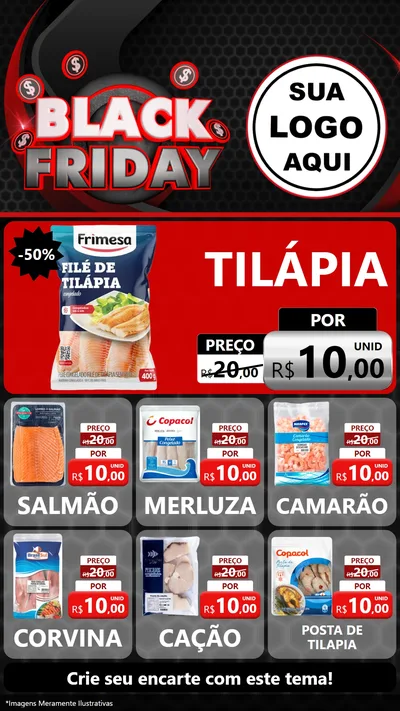 Modelo de Rede Social para Stories com o tema Black Friday para Peixaria