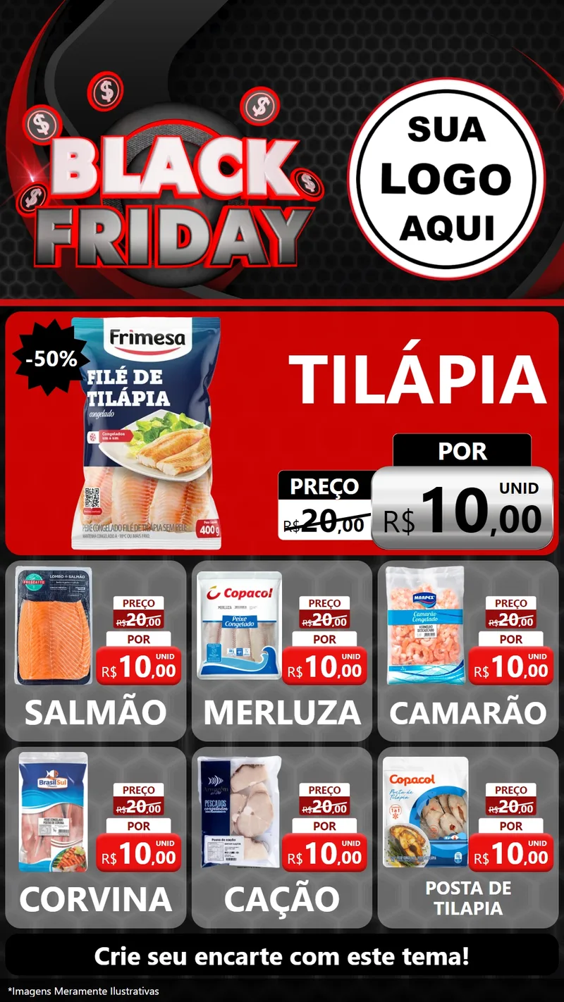 Modelo de Rede Social para Stories com o tema Black Friday para Peixaria