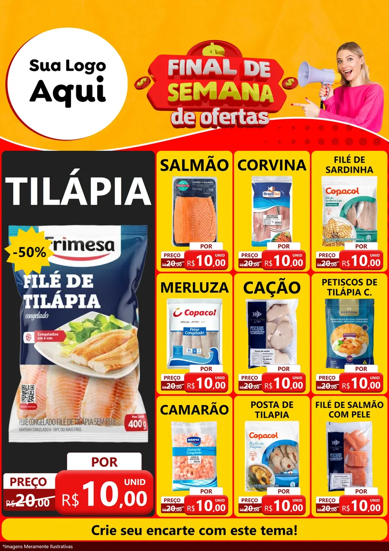 Modelo de Encarte para Encarte A4 Vertical com o tema Final de Semana de Ofertas para Peixaria