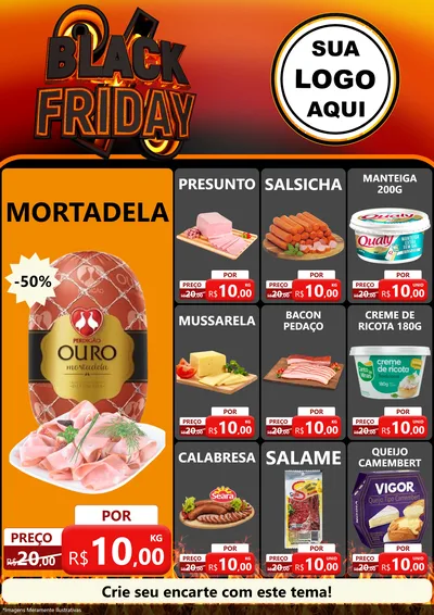 Modelo de Encarte para Encarte A4 Vertical com o tema Black Friday para Frios e Laticínios