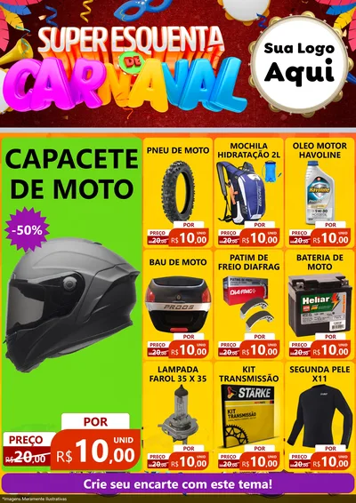 Modelo de Encarte para Encarte A4 Vertical com o tema Super Esquenta de Carnaval para Moto peças