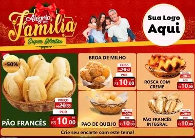 Modelo de Encarte para Encarte A4 Horizontal com o tema Alegria em Família Super Ofertas - Natal para Padaria
