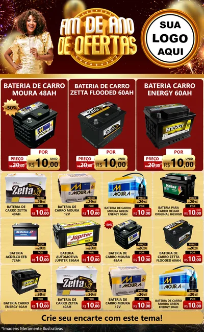 Modelo de Encarte para Encarte Grande com o tema Fim de Ano de Ofertas para Baterias Elétricas