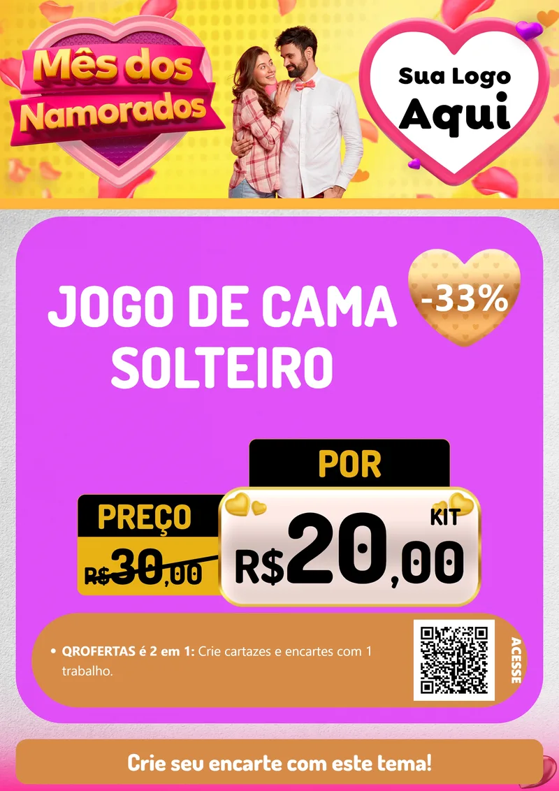 Modelo de Cartaz para Cartaz A4 Vertical com o tema Mês dos Namorados para Cama, Mesa e Banho