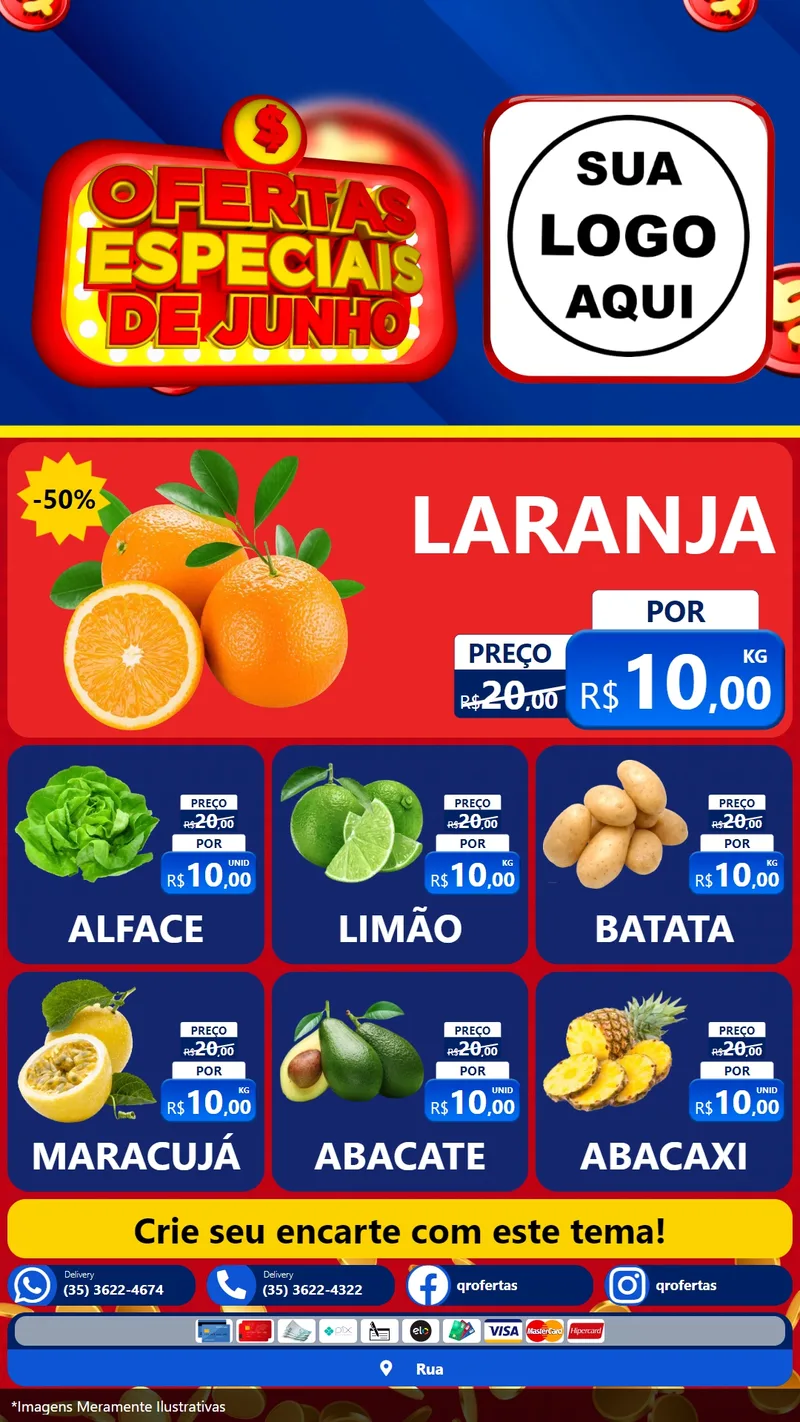 Modelo de Rede Social para Stories com o tema Ofertas Especiais de Junho para Hortifrúti