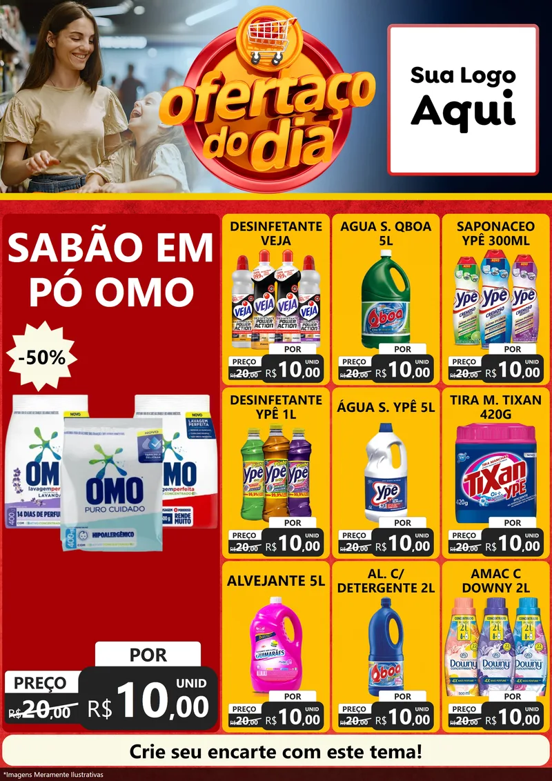 Modelo de Encarte para Encarte A4 Vertical com o tema Ofertaço Do Dia para Produtos de Limpeza