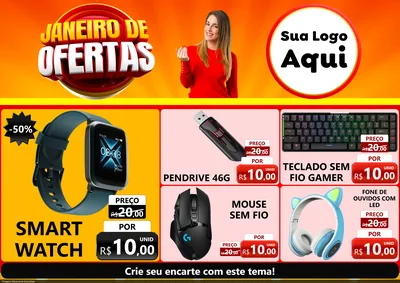 Modelo de Encarte para Encarte A4 Horizontal com o tema Janeiro de Ofertas para Informática