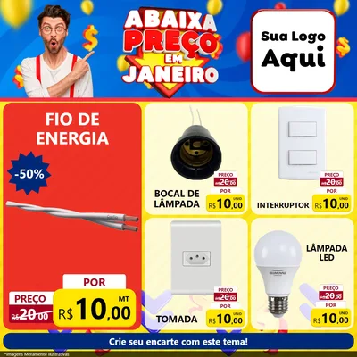 Modelo de Rede Social para Feed Facebook com o tema Abaixa Preço em Janeiro para Materiais Elétricos