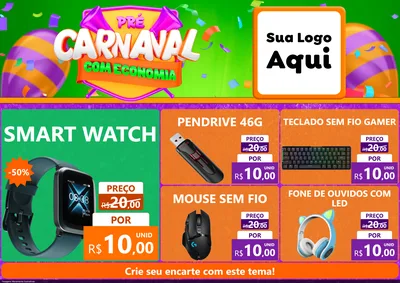 Modelo de Encarte para Encarte A4 Horizontal com o tema Pré-Carnaval Com Economia para Informática