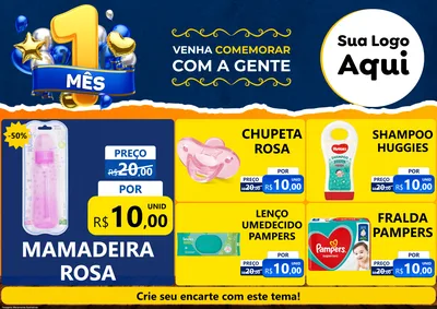 Modelo de Encarte para Encarte A4 Horizontal com o tema Um Mês de Aniversário para Bebês