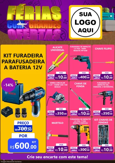 Modelo de Encarte para Encarte A4 Vertical com o tema Férias com Grandes Ofertas para Maquinas e Ferramentas