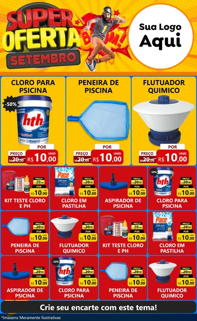 Modelo de Encarte para Encarte Grande com o tema Super Oferta Setembro para Produtos para Piscina