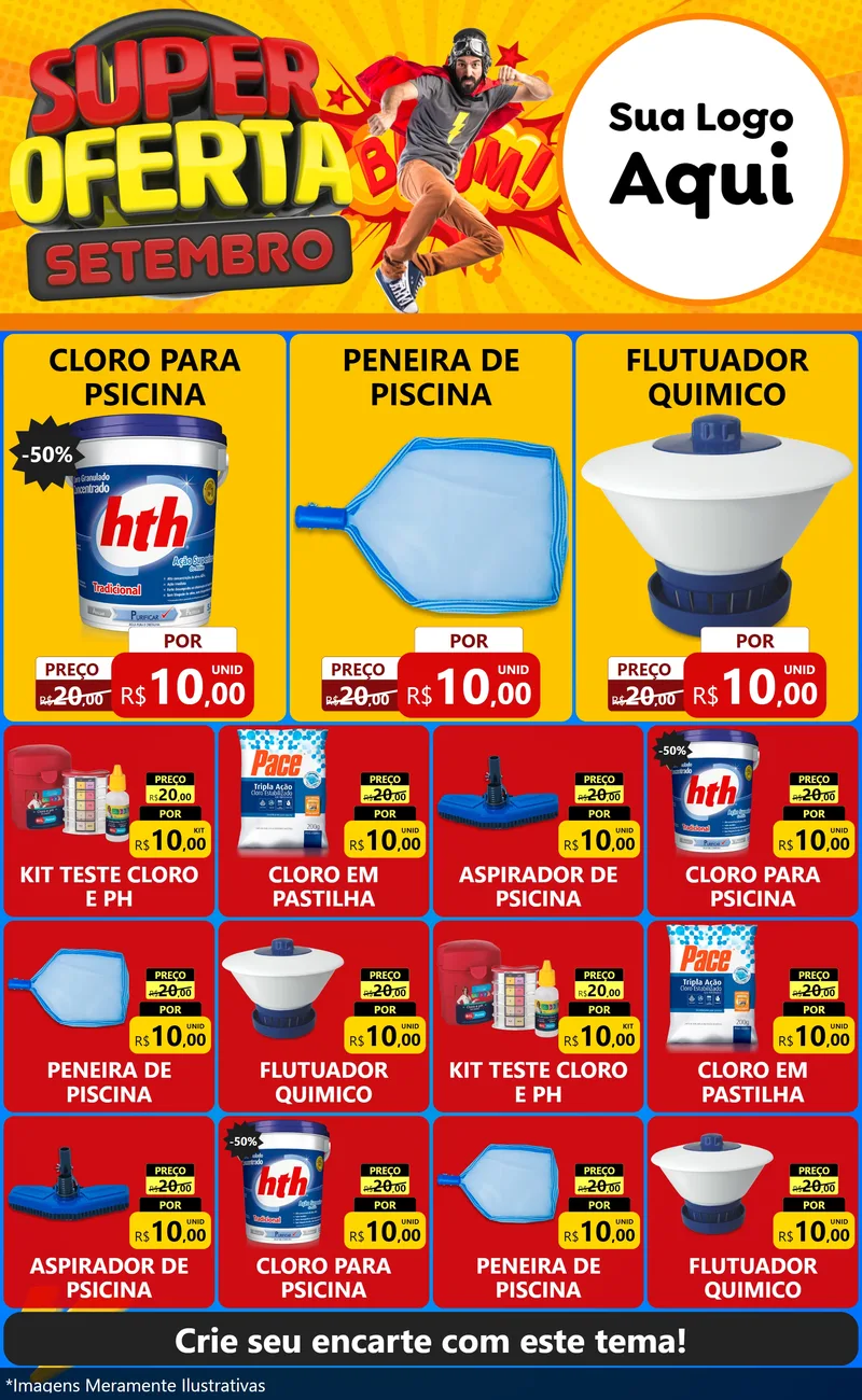 Modelo de Encarte para Encarte Grande com o tema Super Oferta Setembro para Produtos para Piscina