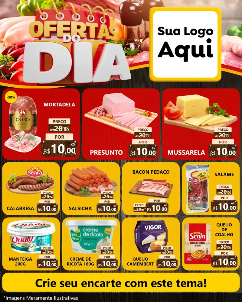 Modelo de Rede Social para Feed Instagram com o tema Ofertas do Dia para Frios e Laticínios