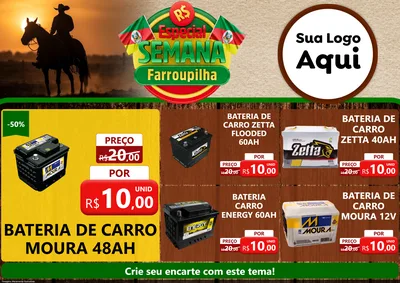 Modelo de Encarte para Encarte A4 Horizontal com o tema Especial Semana Farroupilha para Baterias Elétricas