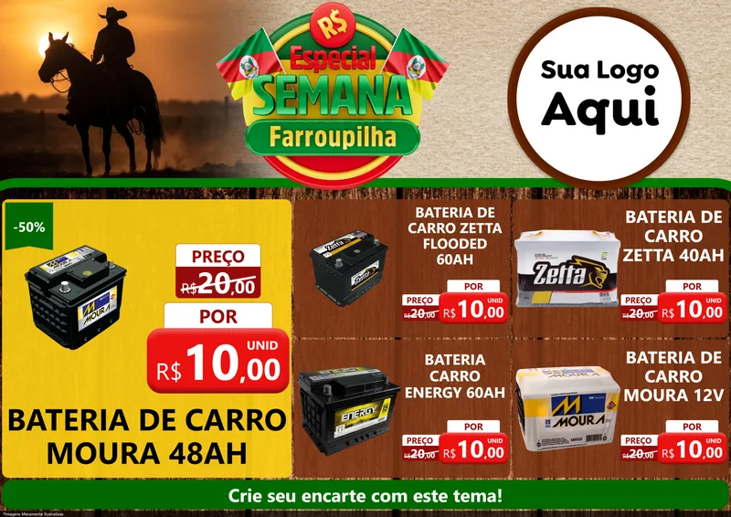 Modelo de Encarte para Encarte A4 Horizontal com o tema Especial Semana Farroupilha para Baterias Elétricas