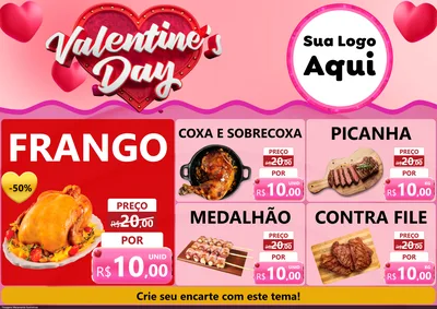 Modelo de Encarte para Encarte A4 Horizontal com o tema Valentine's Day para Assados