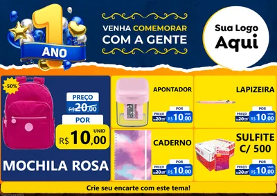 Modelo de Encarte para Encarte A4 Horizontal com o tema Um Ano de Aniversário para Papelaria