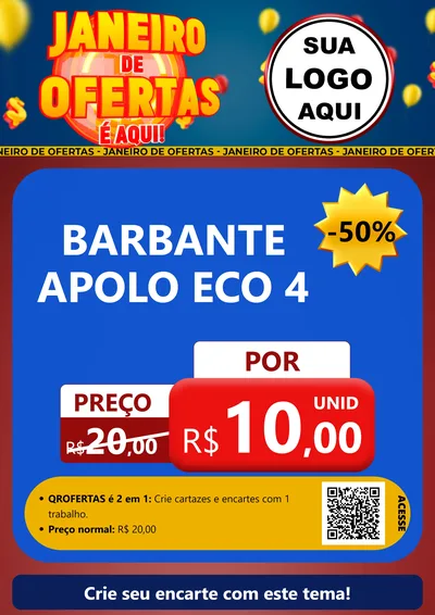 Modelo de Cartaz para Cartaz A4 Vertical com o tema Janeiro de Ofertas É Aqui! para Armarinho e Aviamentos