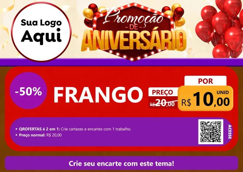Modelo de Cartaz para Cartaz A4 Horizontal com o tema Promoção de Aniversário para Assados