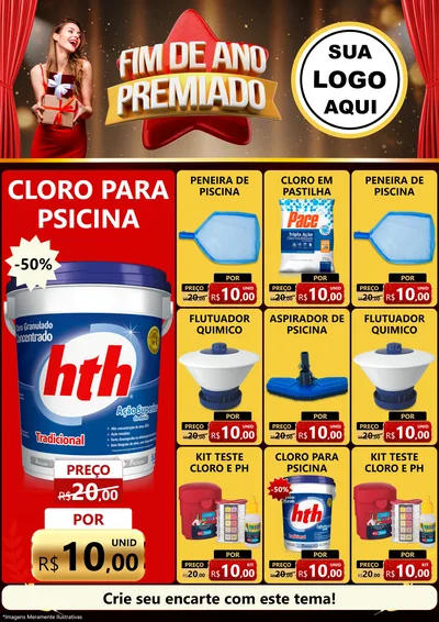 Modelo de Encarte para Encarte A4 Vertical com o tema Fim de Ano Premiado para Produtos para Piscina