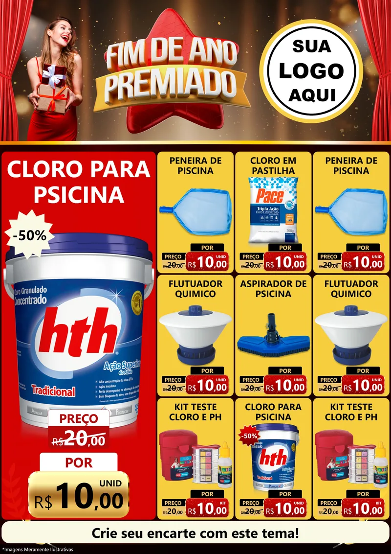 Modelo de Encarte para Encarte A4 Vertical com o tema Fim de Ano Premiado para Produtos para Piscina