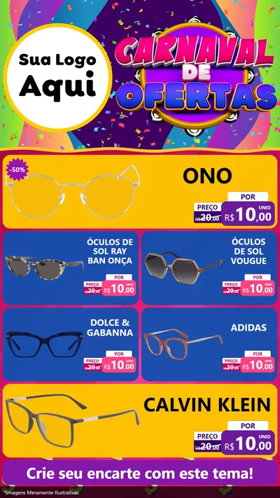 Modelo de TV para TV Vertical com o tema Carnaval de Ofertas para Óticas