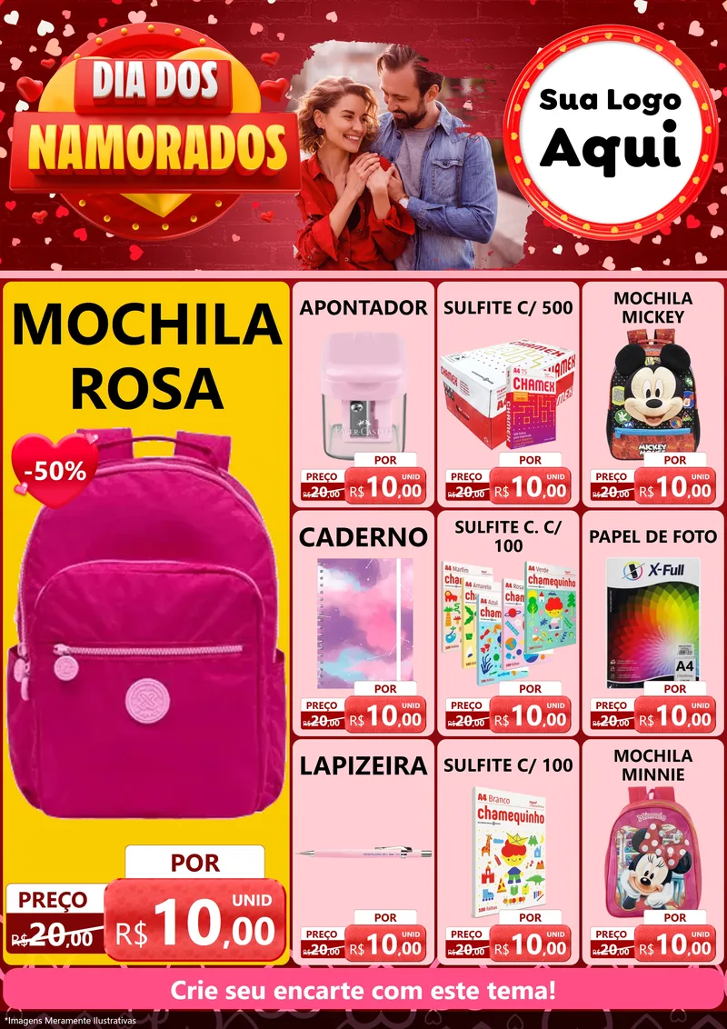 Modelo de Encarte para Encarte A4 Vertical com o tema Dia Dos Namorados para Papelaria