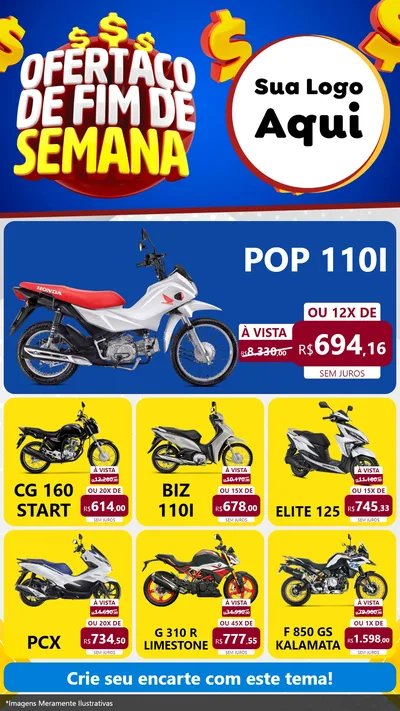 Modelo de Rede Social para Stories com o tema Ofertaço de Fim de Semana para Concessionaria de Motos