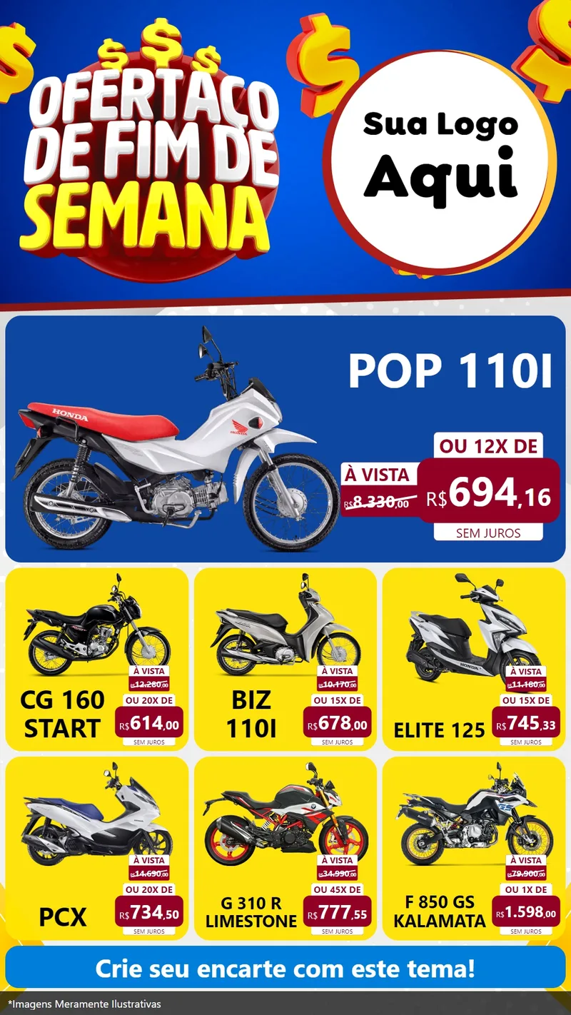 Modelo de Rede Social para Stories com o tema Ofertaço de Fim de Semana para Concessionaria de Motos