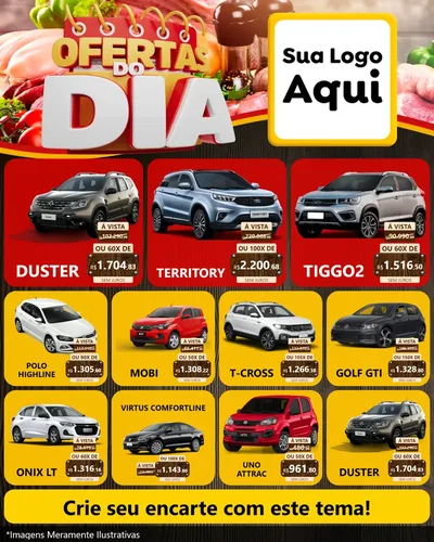 Modelo de Rede Social para Feed Instagram com o tema Ofertas do Dia para Concessionaria de Carros