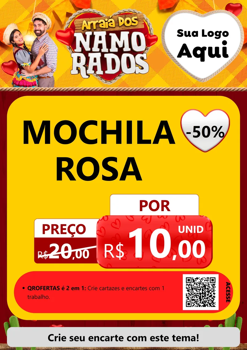 Modelo de Cartaz para Cartaz A4 Vertical com o tema Arraiá dos Namorados para Papelaria