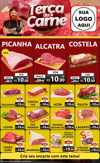 Modelo de Encarte para Encarte Grande com o tema Terça das Carnes para Açougue