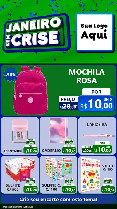Modelo de Rede Social para Stories com o tema Janeiro Sem Crise para Papelaria